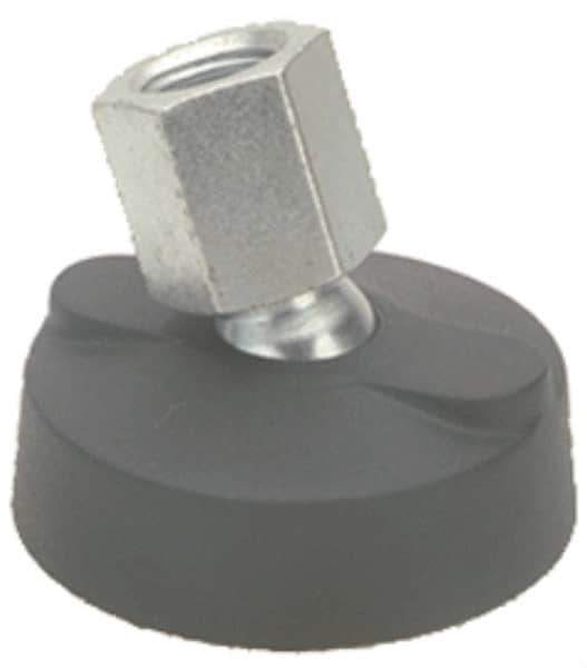 Gibraltar - 4000 Lb Capacity, 1/2-13 Thread, 1-5/8" OAL, Steel Stud, Tapped Pivotal Socket Mount Leveling Mount - Material Grade 1214, 2" Base Diam, Elastomer Pad - Exact Tool & Supply
