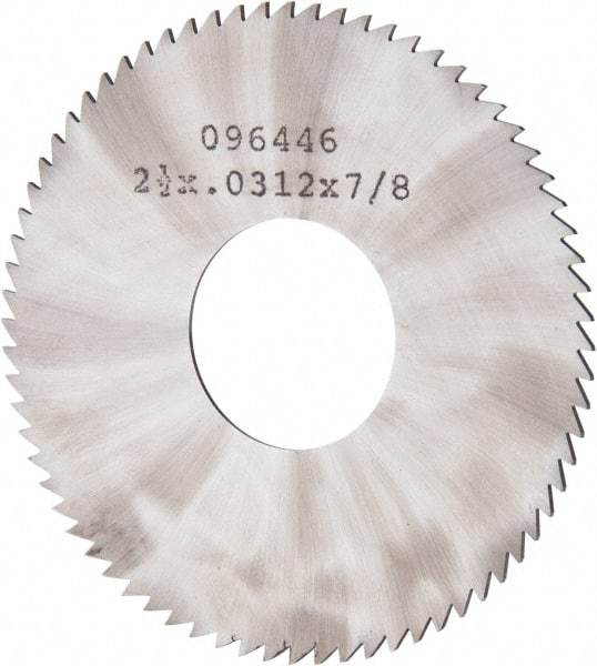 Made in USA - 2-1/2" Diam x 0.0313" Blade Thickness x 7/8" Arbor Hole Diam, 72 Tooth Slitting and Slotting Saw - Arbor Connection, Solid Carbide, Concave Ground - Exact Tool & Supply