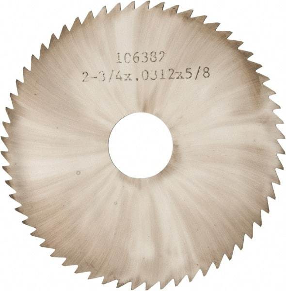 Made in USA - 2-3/4" Diam x 0.0313" Blade Thickness x 5/8" Arbor Hole Diam, 60 Tooth Slitting and Slotting Saw - Arbor Connection, Solid Carbide, Concave Ground - Exact Tool & Supply