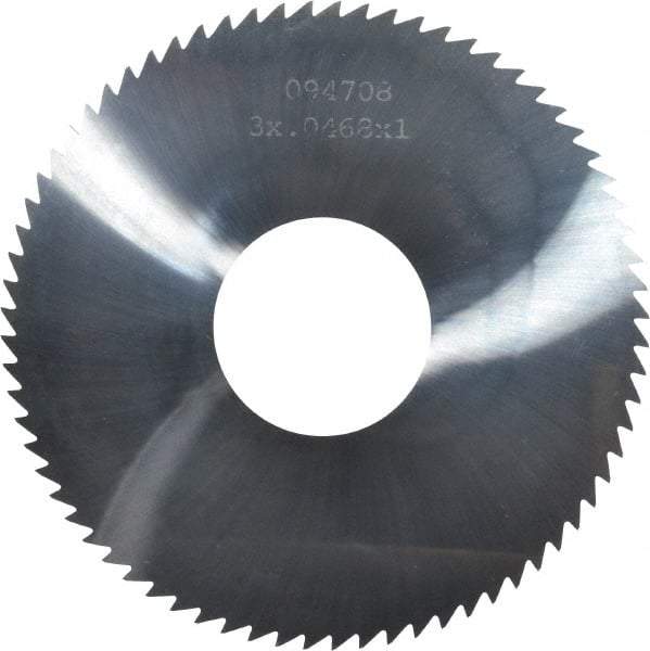 Made in USA - 3" Diam x 0.0468" Blade Thickness x 1" Arbor Hole Diam, 72 Tooth Slitting and Slotting Saw - Arbor Connection, Right Hand, Uncoated, Solid Carbide, 5° Rake, Concave Ground - Exact Tool & Supply