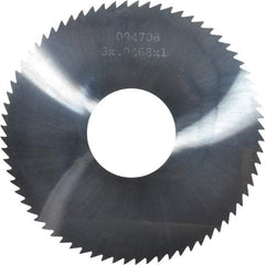 Made in USA - 3" Diam x 0.0468" Blade Thickness x 1" Arbor Hole Diam, 72 Tooth Slitting and Slotting Saw - Arbor Connection, Right Hand, Uncoated, Solid Carbide, 5° Rake, Concave Ground - Exact Tool & Supply