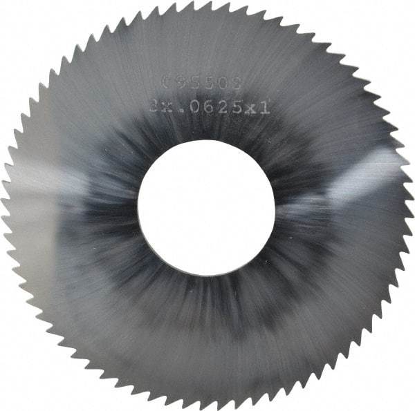 Made in USA - 3" Diam x 1/16" Blade Thickness x 1" Arbor Hole Diam, 72 Tooth Slitting and Slotting Saw - Arbor Connection, Right Hand, Uncoated, Solid Carbide, 5° Rake, Concave Ground - Exact Tool & Supply