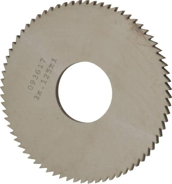 Made in USA - 3" Diam x 1/8" Blade Thickness x 1" Arbor Hole Diam, 72 Tooth Slitting and Slotting Saw - Arbor Connection, Right Hand, Uncoated, Solid Carbide, 5° Rake, Concave Ground - Exact Tool & Supply