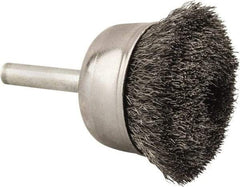 Made in USA - 1-3/4" Diam, 1/4" Shank Crimped Wire Steel Cup Brush - 0.006" Filament Diam, 3/4" Trim Length, 13,000 Max RPM - Exact Tool & Supply