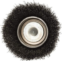 Made in USA - 2-1/4" Diam, 1/4" Shank Crimped Wire Steel Cup Brush - 0.008" Filament Diam, 5/8" Trim Length, 13,000 Max RPM - Exact Tool & Supply