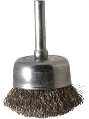 Made in USA - 1-3/4" Diam, 1/4" Shank Crimped Wire Stainless Steel Cup Brush - 0.008" Filament Diam, 3/4" Trim Length, 13,000 Max RPM - Exact Tool & Supply