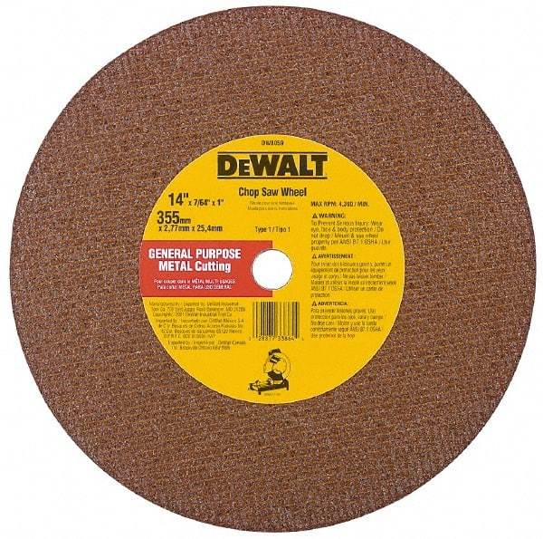 DeWALT - 12" Aluminum Oxide Cutoff Wheel - 7/64" Thick, 1" Arbor, 5,000 Max RPM, Use with Stationary Tools - Exact Tool & Supply