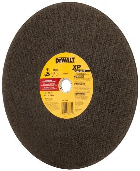 DeWALT - 14" Aluminum Oxide Cutoff Wheel - 7/64" Thick, 1" Arbor, 4,300 Max RPM, Use with Stationary Tools - Exact Tool & Supply