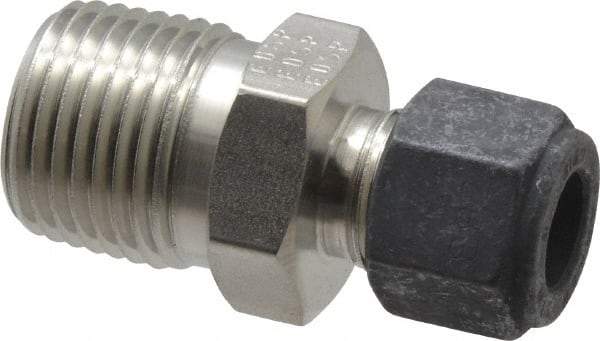 Parker - 3/8" OD, Stainless Steel Male Connector - 7/8" Hex, Comp x MNPT Ends - Exact Tool & Supply