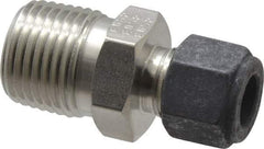 Parker - 3/8" OD, Stainless Steel Male Connector - 7/8" Hex, Comp x MNPT Ends - Exact Tool & Supply