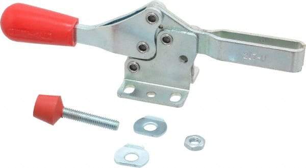 De-Sta-Co - 200 Lb Holding Capacity, Horizontal Handle, Manual Hold Down Toggle Clamp - 61° Handle Movement, 91° Bar Opening, U-Bar, Flanged Base, Electro-Plated Zinc, Carbon Steel - Exact Tool & Supply