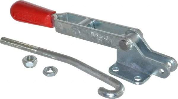 De-Sta-Co - 750 Lb Capacity, Horizontal, J Hook, Flanged Base, Carbon Steel Pull Action Latch Clamp - 5.38" Drawing Movement, 11.89" OAL, Straight Handle - Exact Tool & Supply