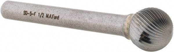 M.A. Ford - 1/2" Cut Diam, 1/4" Shank Diam, Ball Head Double Cut Burr - Carbide, Radius End, 7/16" LOC, 2-7/16" OAL - Exact Tool & Supply