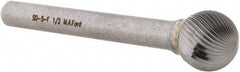 M.A. Ford - 1/2" Cut Diam, 1/4" Shank Diam, Ball Head Double Cut Burr - Carbide, Radius End, 7/16" LOC, 2-7/16" OAL - Exact Tool & Supply