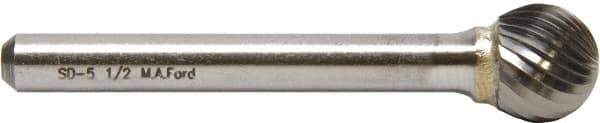 M.A. Ford - 9.5mm Cut Diam, 6mm Shank Diam, Ball Head Single Cut Burr - Carbide, Radius End, 7mm LOC, 53mm OAL - Exact Tool & Supply