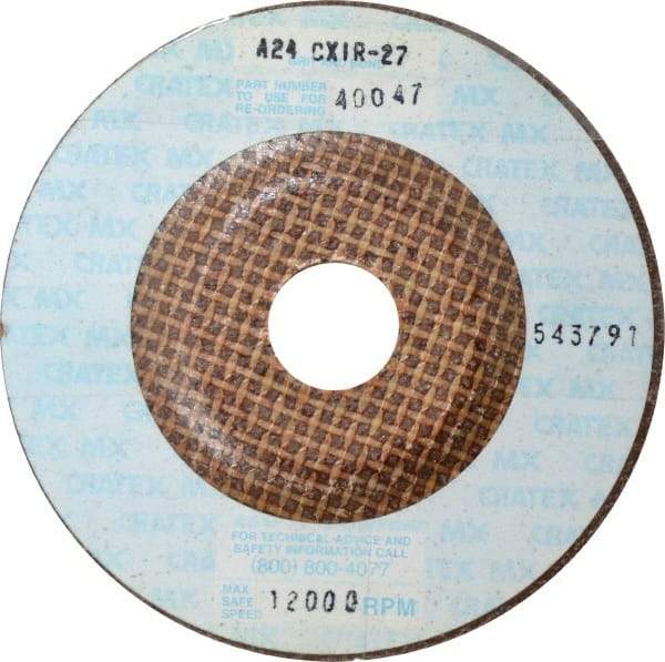 Cratex - 24 Grit, 4-1/2" Wheel Diam, 1/4" Wheel Thickness, 7/8" Arbor Hole, Type 27 Depressed Center Wheel - Aluminum Oxide, Compatible with Angle Grinder - Exact Tool & Supply