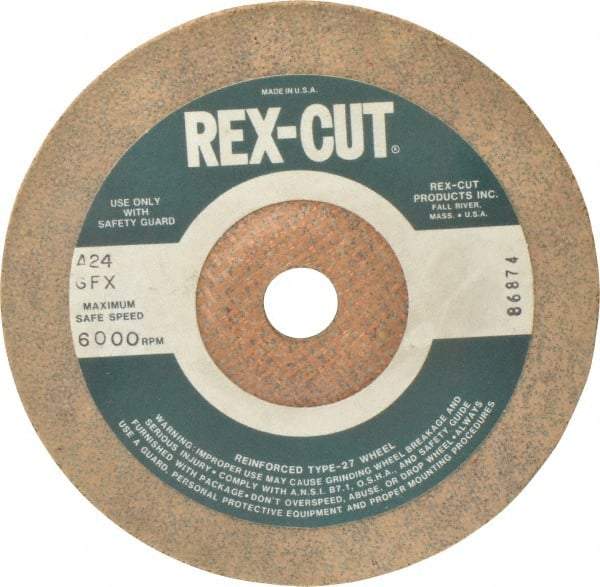 Cratex - 24 Grit, 7" Wheel Diam, 3/16" Wheel Thickness, 7/8" Arbor Hole, Type 27 Depressed Center Wheel - Aluminum Oxide, Compatible with Angle Grinder - Exact Tool & Supply