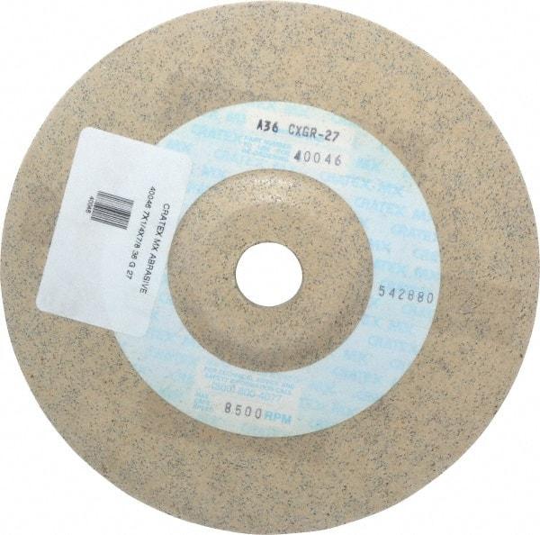 Cratex - 36 Grit, 7" Wheel Diam, 1/4" Wheel Thickness, 7/8" Arbor Hole, Type 27 Depressed Center Wheel - Aluminum Oxide, Rubber Bond, Compatible with Angle Grinder - Exact Tool & Supply