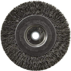 Weiler - 4" OD, 1/2" Arbor Hole, Crimped Steel Wheel Brush - 1/2" Face Width, 7/8" Trim Length, 0.014" Filament Diam, 12,500 RPM - Exact Tool & Supply