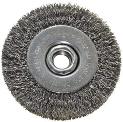 Weiler - 4" OD, 5/8-11 Arbor Hole, Crimped Steel Wheel Brush - 1/2" Face Width, 7/8" Trim Length, 0.014" Filament Diam, 14,000 RPM - Exact Tool & Supply