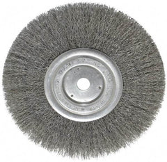Weiler - 8" OD, 5/8" Arbor Hole, Crimped Steel Wheel Brush - 3/4" Face Width, 2-1/16" Trim Length, 0.0104" Filament Diam, 6,000 RPM - Exact Tool & Supply