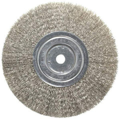 Weiler - 8" OD, 5/8" Arbor Hole, Crimped Stainless Steel Wheel Brush - 3/4" Face Width, 2-1/16" Trim Length, 0.0118" Filament Diam, 6,000 RPM - Exact Tool & Supply