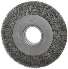 Weiler - 8" OD, 2" Arbor Hole, Crimped Steel Wheel Brush - 1" Face Width, 1-3/8" Trim Length, 0.0104" Filament Diam, 4,500 RPM - Exact Tool & Supply