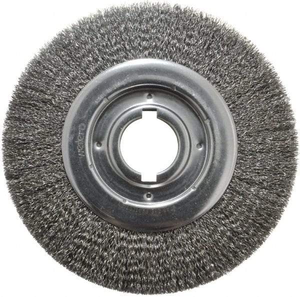 Weiler - 10" OD, 2" Arbor Hole, Crimped Steel Wheel Brush - 1-1/8" Face Width, 2" Trim Length, 0.014" Filament Diam, 3,600 RPM - Exact Tool & Supply