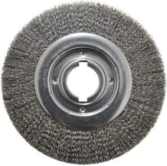Weiler - 10" OD, 2" Arbor Hole, Crimped Steel Wheel Brush - 1-1/8" Face Width, 2" Trim Length, 0.014" Filament Diam, 3,600 RPM - Exact Tool & Supply