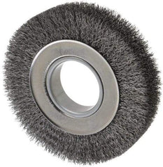 Weiler - 6" OD, 2" Arbor Hole, Crimped Steel Wheel Brush - 1-1/4" Face Width, 1-1/8" Trim Length, 0.0118" Filament Diam, 6,000 RPM - Exact Tool & Supply