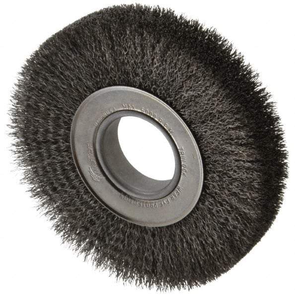 Weiler - 7" OD, 2" Arbor Hole, Crimped Steel Wheel Brush - 1-1/4" Face Width, 1-5/8" Trim Length, 0.0118" Filament Diam, 6,000 RPM - Exact Tool & Supply