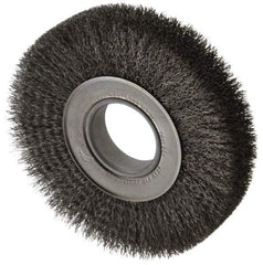 Weiler - 7" OD, 2" Arbor Hole, Crimped Steel Wheel Brush - 1-1/4" Face Width, 1-5/8" Trim Length, 0.0118" Filament Diam, 6,000 RPM - Exact Tool & Supply