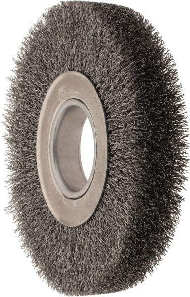 Weiler - 7" OD, 2" Arbor Hole, Crimped Steel Wheel Brush - 1-1/4" Face Width, 1-5/8" Trim Length, 0.014" Filament Diam, 6,000 RPM - Exact Tool & Supply