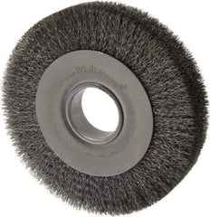 Weiler - 8" OD, 2" Arbor Hole, Crimped Steel Wheel Brush - 1-1/2" Face Width, 1-3/8" Trim Length, 0.0118" Filament Diam, 4,500 RPM - Exact Tool & Supply