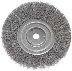 Weiler - 7" OD, 5/8" Arbor Hole, Crimped Steel Wheel Brush - 3/4" Face Width, 1-9/16" Trim Length, 0.014" Filament Diam, 6,000 RPM - Exact Tool & Supply