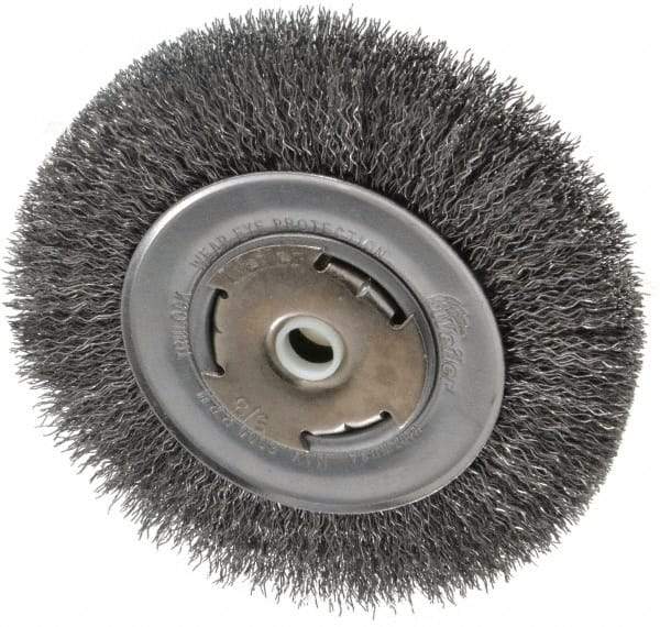 Weiler - 6" OD, 5/8" Arbor Hole, Crimped Steel Wheel Brush - 7/8" Face Width, 1-1/8" Trim Length, 0.014" Filament Diam, 6,000 RPM - Exact Tool & Supply