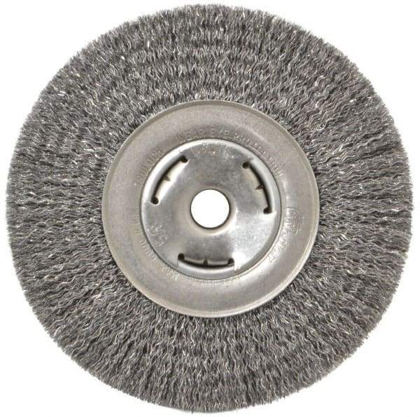 Weiler - 7" OD, 5/8" Arbor Hole, Crimped Steel Wheel Brush - 7/8" Face Width, 1-5/8" Trim Length, 0.014" Filament Diam, 6,000 RPM - Exact Tool & Supply