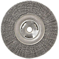Weiler - 7" OD, 5/8" Arbor Hole, Crimped Steel Wheel Brush - 7/8" Face Width, 1-5/8" Trim Length, 0.014" Filament Diam, 6,000 RPM - Exact Tool & Supply