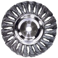 Weiler - 4" OD, M14x2.00 Arbor Hole, Knotted Steel Wheel Brush - 1/2" Face Width, 7/8" Trim Length, 0.014" Filament Diam, 20,000 RPM - Exact Tool & Supply