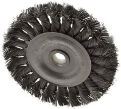 Weiler - 4" OD, 1/2" Arbor Hole, Knotted Steel Wheel Brush - 1/2" Face Width, 7/8" Trim Length, 0.0118" Filament Diam, 20,000 RPM - Exact Tool & Supply