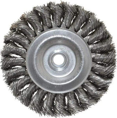Weiler - 4" OD, 1/2" Arbor Hole, Knotted Steel Wheel Brush - 1/2" Face Width, 7/8" Trim Length, 0.014" Filament Diam, 20,000 RPM - Exact Tool & Supply