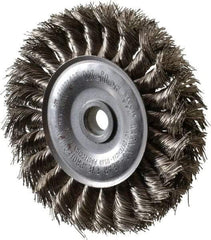 Weiler - 4" OD, 1/2" Arbor Hole, Knotted Stainless Steel Wheel Brush - 1/2" Face Width, 7/8" Trim Length, 0.014" Filament Diam, 20,000 RPM - Exact Tool & Supply