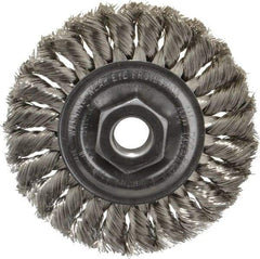Weiler - 4" OD, 5/8-11 Arbor Hole, Knotted Stainless Steel Wheel Brush - 1/2" Face Width, 7/8" Trim Length, 0.014" Filament Diam, 20,000 RPM - Exact Tool & Supply