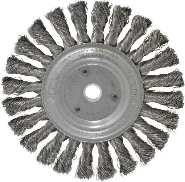 Weiler - 6" OD, 5/8" Arbor Hole, Knotted Steel Wheel Brush - 1/2" Face Width, 1-3/8" Trim Length, 0.0118" Filament Diam, 9,000 RPM - Exact Tool & Supply