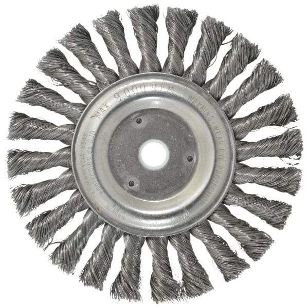 Weiler - 6" OD, 5/8" Arbor Hole, Knotted Steel Wheel Brush - 1/2" Face Width, 1-3/8" Trim Length, 0.014" Filament Diam, 9,000 RPM - Exact Tool & Supply