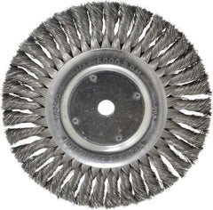 Weiler - 8" OD, 5/8" Arbor Hole, Knotted Steel Wheel Brush - 5/8" Face Width, 1-5/8" Trim Length, 0.014" Filament Diam, 6,000 RPM - Exact Tool & Supply