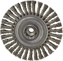 Weiler - 4" OD, 3/8-24 Arbor Hole, Knotted Stainless Steel Wheel Brush - 3/16" Face Width, 7/8" Trim Length, 0.02" Filament Diam, 20,000 RPM - Exact Tool & Supply
