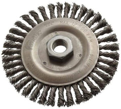 Weiler - 5" OD, 5/8-11 Arbor Hole, Knotted Steel Wheel Brush - 3/16" Face Width, 7/8" Trim Length, 0.02" Filament Diam, 12,500 RPM - Exact Tool & Supply