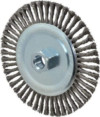 Weiler - 6" OD, 5/8-11 Arbor Hole, Knotted Steel Wheel Brush - 3/16" Face Width, 1-3/8" Trim Length, 0.02" Filament Diam, 12,500 RPM - Exact Tool & Supply