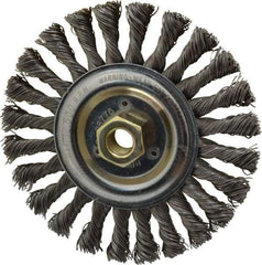 Weiler - 6" OD, 5/8-11 Arbor Hole, Knotted Steel Wheel Brush - 1/2" Face Width, 1-3/8" Trim Length, 0.023" Filament Diam, 12,500 RPM - Exact Tool & Supply
